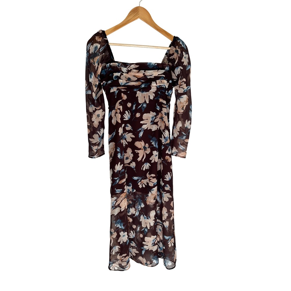 Abercrombie & Fitch Floral Smocked Midi Dress Long Sleeve XSP NWT Fall Cocktail
